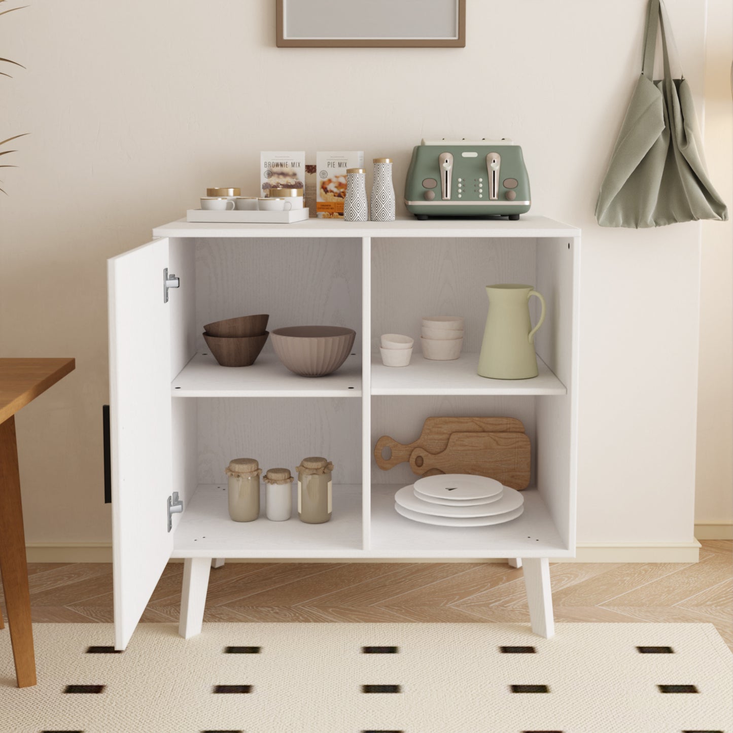 Semiocthome Modern Sideboard Storage Cabinet Wood Accent Buffet Cabinet for Kitchen in White Finish