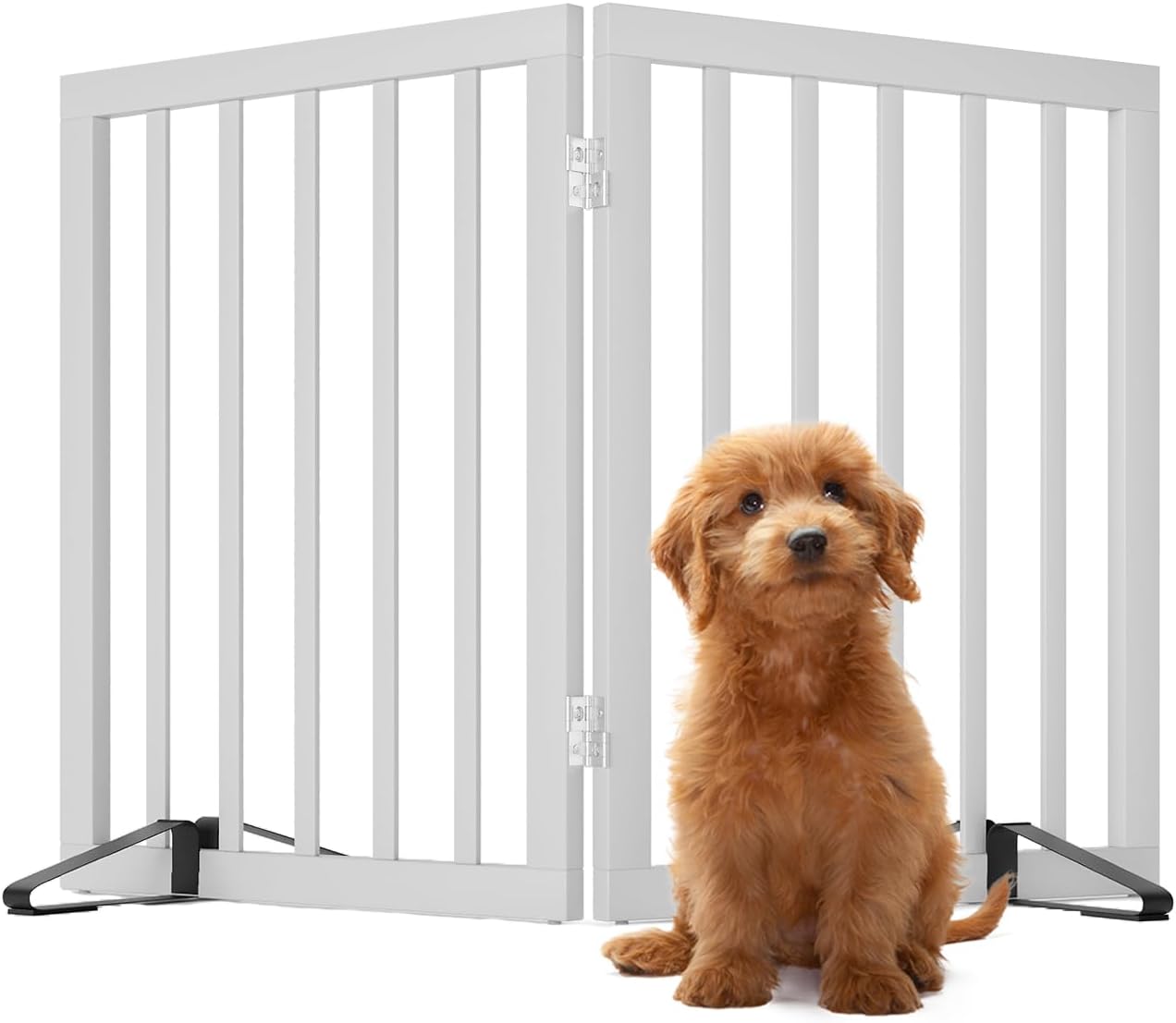 Smart FENDEE Bamboo Dog Gates for Doorways Freestanding Pet Gate, 2 Support Feet, 24"H, White