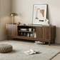 Semiocthome 55" TV Stand with Slatted Doors and Cable Holes, Entertainment Center for Living Room, Walnut
