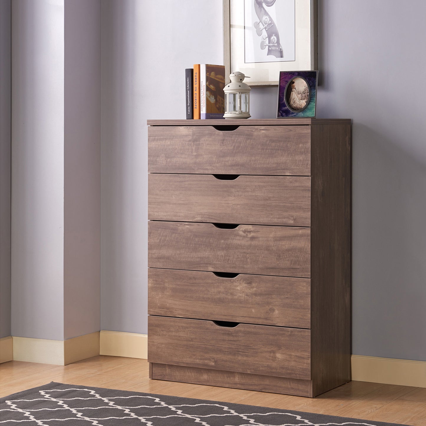 Semiocthome 5 Drawer Dresser Modern Storage Drawer Wood Organizer for Bedroom