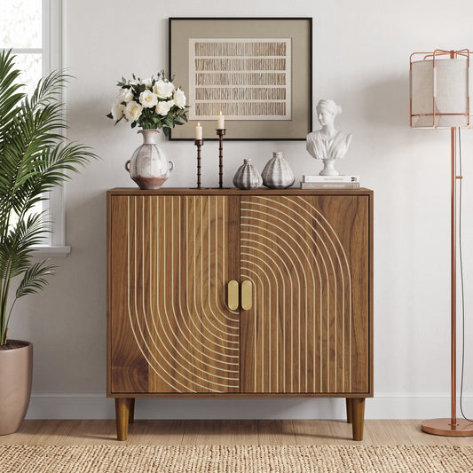 Semiocthome Sideboard Buffet Cabinet with Adjustable Shelf, Line Groove Door,Kitchen,Walnut