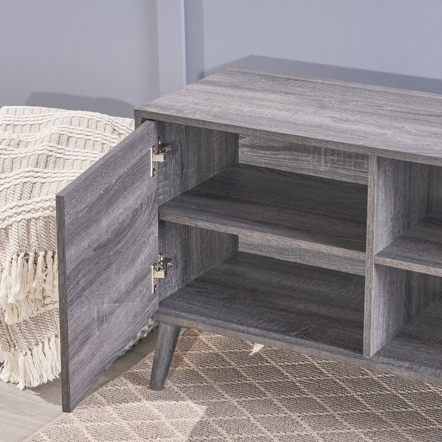 Algherohein Wood 70 Inch TV Stand with 4 Shelves and doors,Storage TV cabinet entertainment center