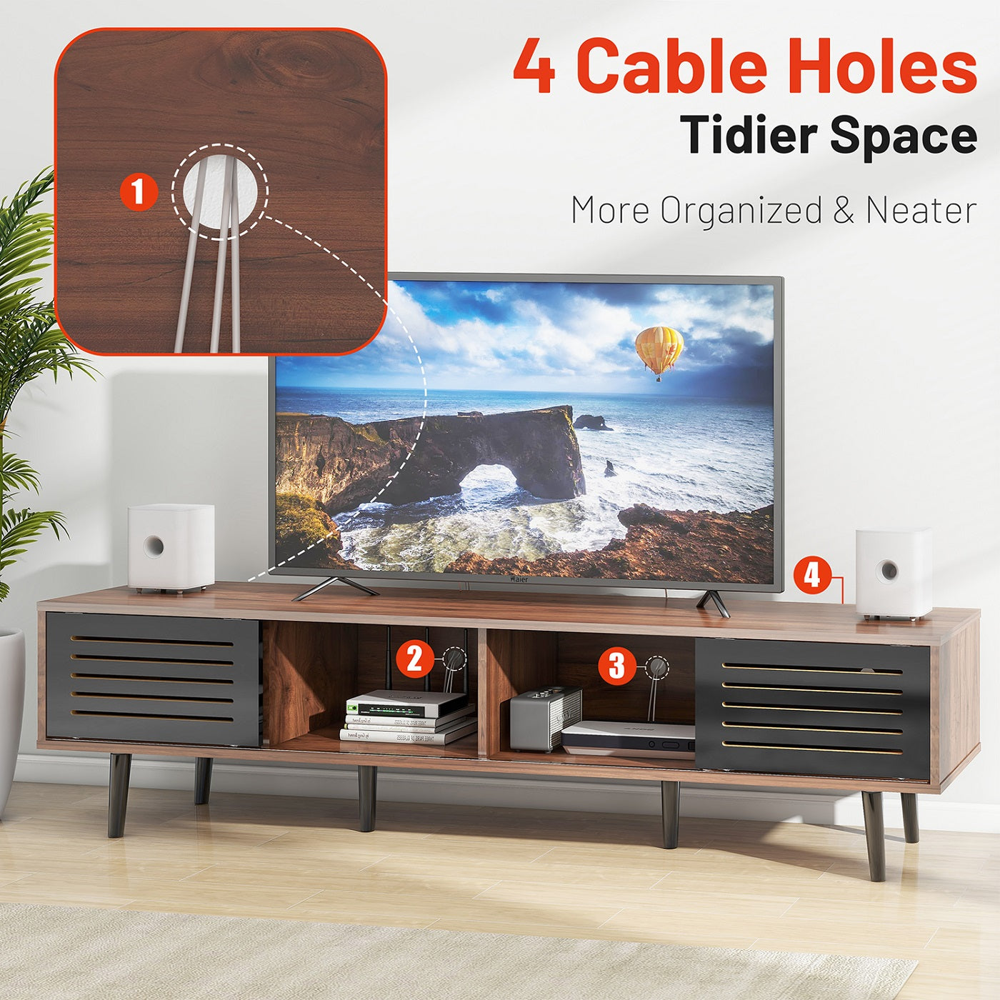 Algherohein Wood TV Stand for 70 Inch TV,Storage Cabinet Entertainment Center for TVs