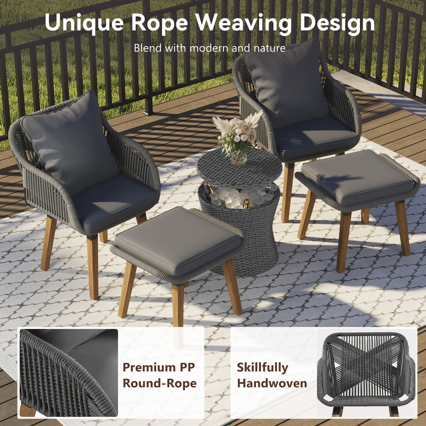 Algherohein Rattan 2-Seat Patio Furniture Set with Rocking Chairs,3 Piece Outdoor Patio Set