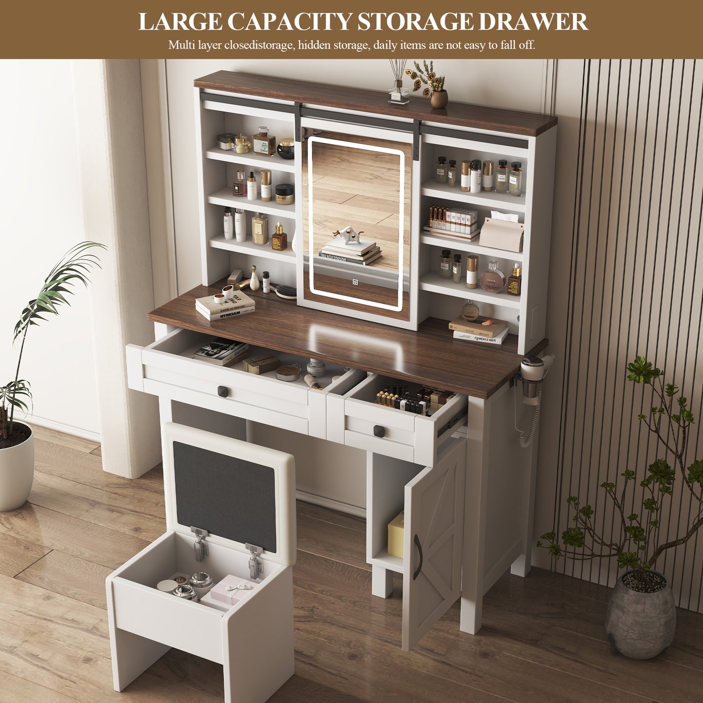 Semiocthome Farmhouse Makeup Vanity Table with Sliding Mirror