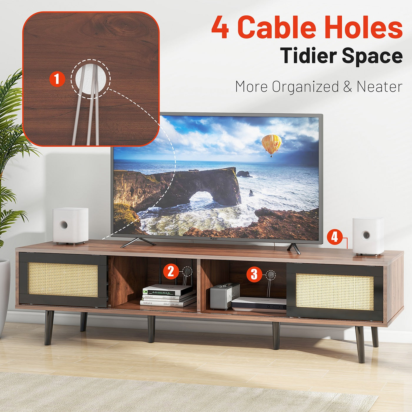 Algherohein Wood TV Stand for 70 Inch TV,Storage Cabinet Entertainment Center for TVs