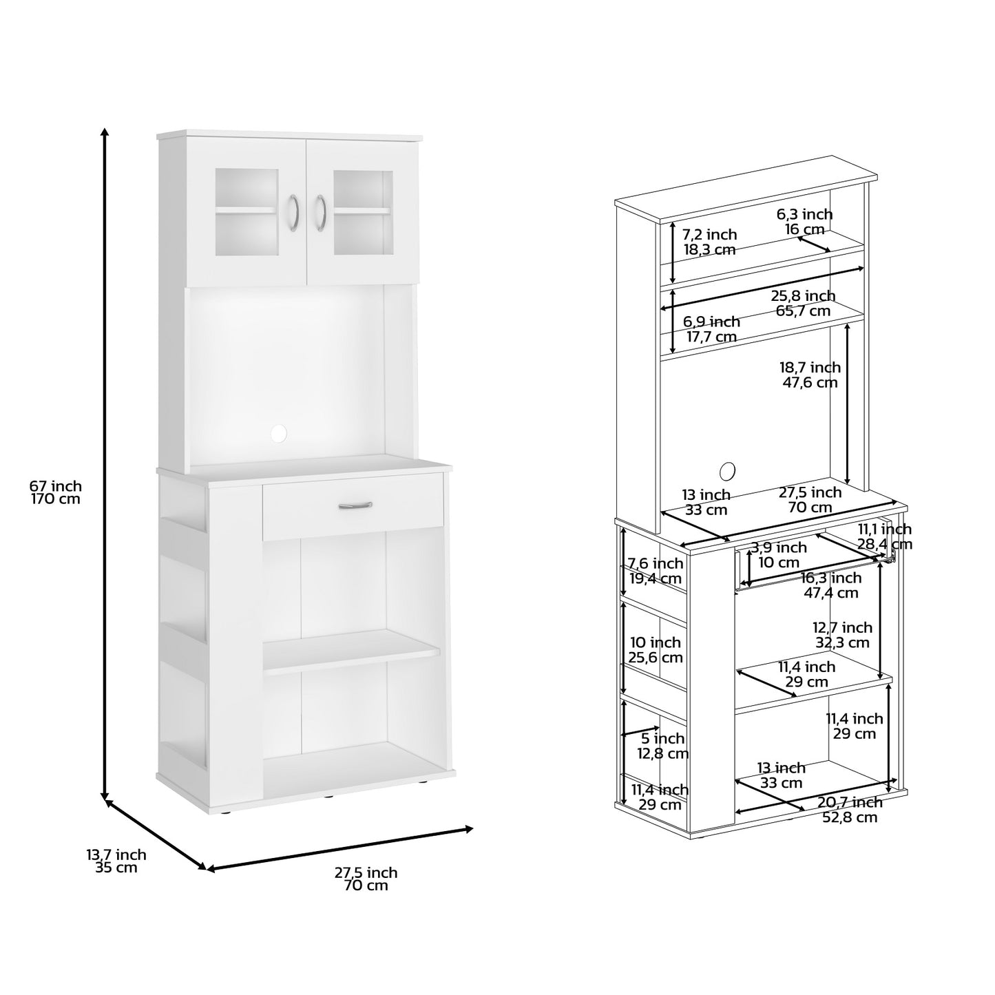 Algherohein Modern Pantry Storage Cabinet with Shelves,Doors and Drawer,Kitchen Cabinets,White