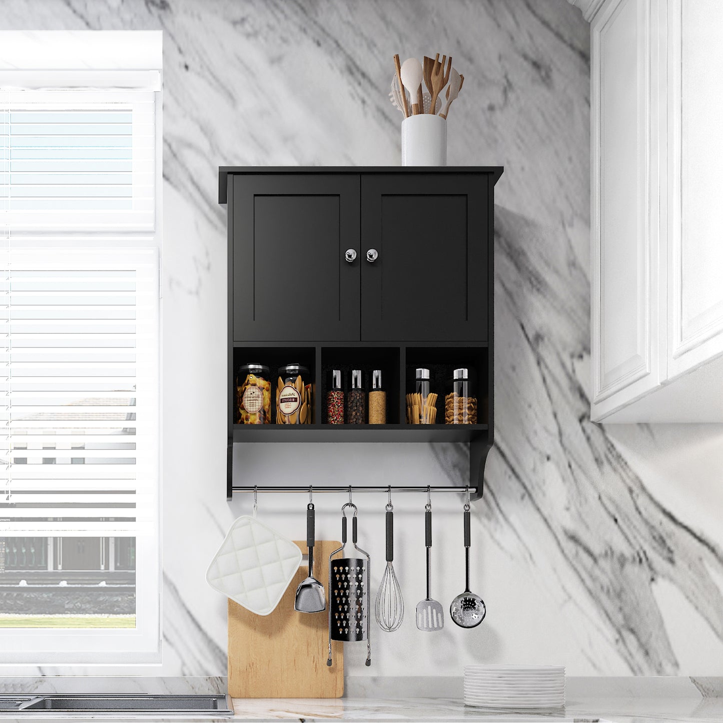 Smuxee Bathroom Storage Cabinet Organizer with Adjustable Shelf and Towel Bar