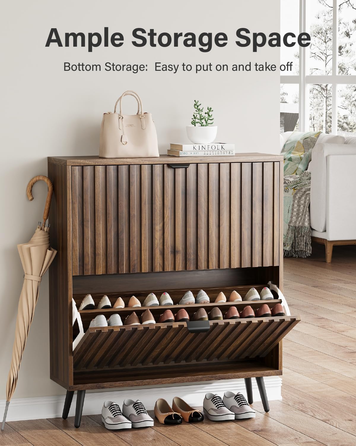 Smart FENDEE Shoe Cabinet with 2 Flip Drawers Freestanding Shoe Storage Cabinet for Entryway