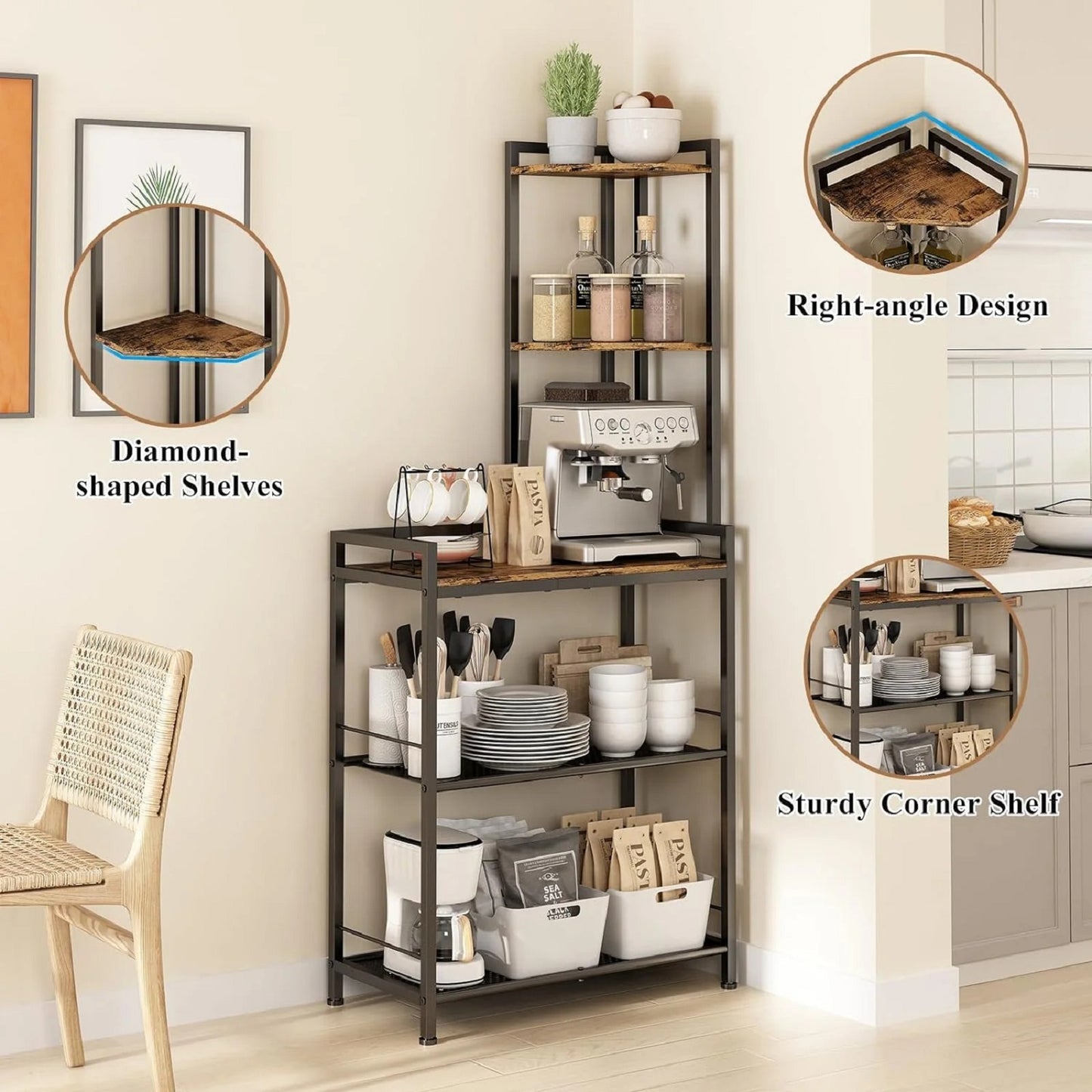 Algherohein Wood Modern 5-Tier Corner Bookshelf,Organization and Storage Shelves for Home Garden