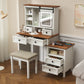 Semiocthome Farmhouse Makeup Vanity Desk with Cushioned Stool and Charging Station for Bedroom,White