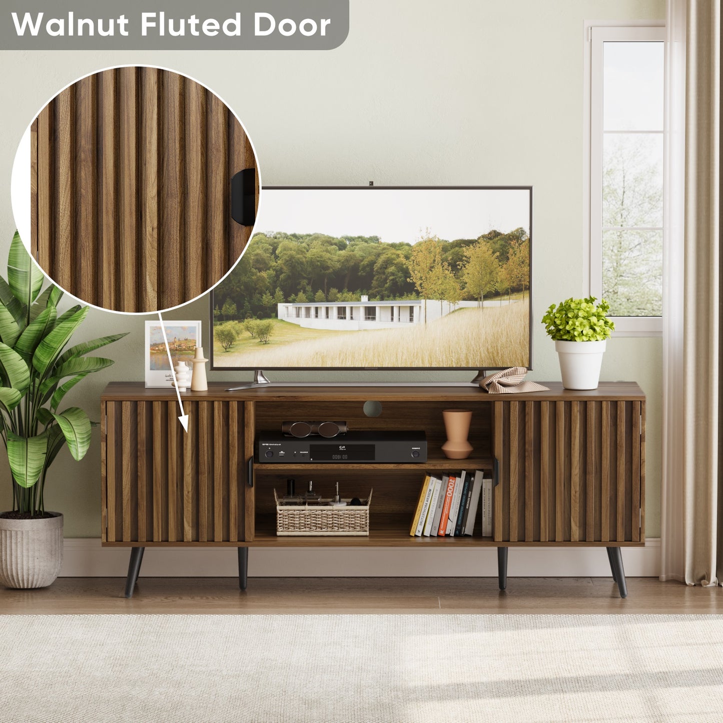 Algherohein Walnut TV Stands,Storage Cabinet and Shelf TV Console