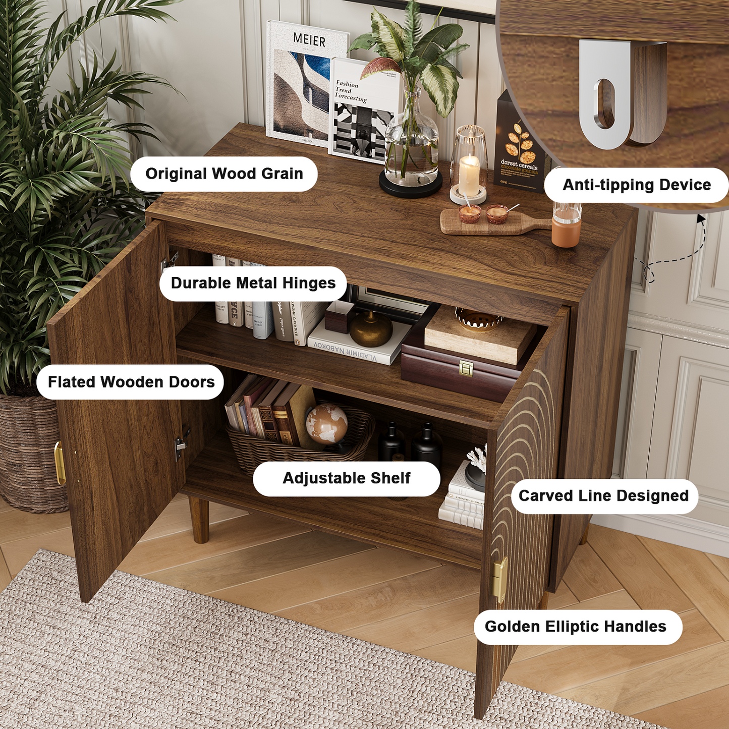 Algherohein Sideboards and Buffets Kitchen Cabinets,Modern Buffet Cabinet with Storage Shelf