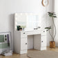 Semiocthome Vanity table with 3 color Lighted Mirror, Makeup Desk with 3 Drawers and 2 Storage Cabinet, White