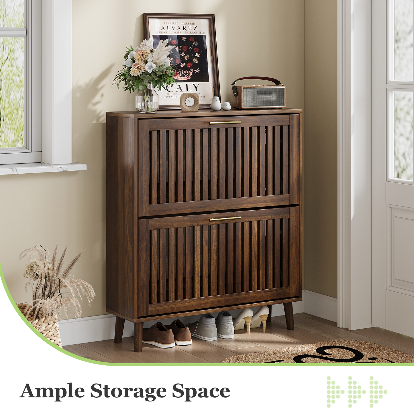 Smuxee Modern Shoe Cabinet with Closet Storage Flip Drawers,Shoe Storage Cabinet for Entryway,Walnut