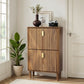 Semiocthome 23.6" Shoe Cabinet with 2 Flip Drawers and Line Groove Design, Entryway, Walnut