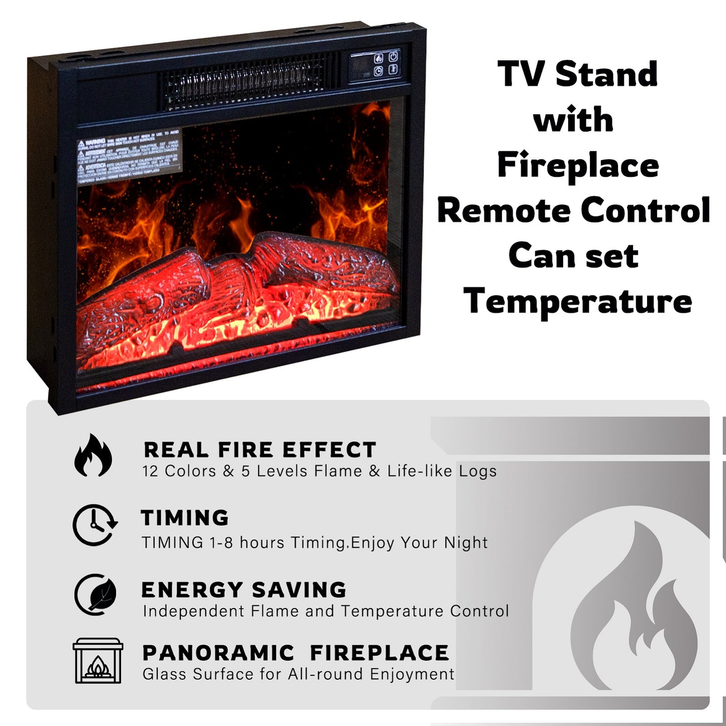 Algherohein Fireplace TV Stand for 65 inch TV,57.8in L Electric Fireplace Entertainment Center