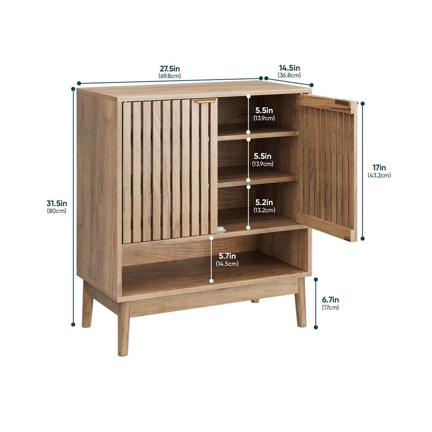 Algherohein Shoe Cabinet with Doors,7-Tier Shoe Storage Cabinet with with Adjustable Shelves,20-24 Pair Shoe Organizer for Entryway,Living Room,Front Door & Hallway,Oak