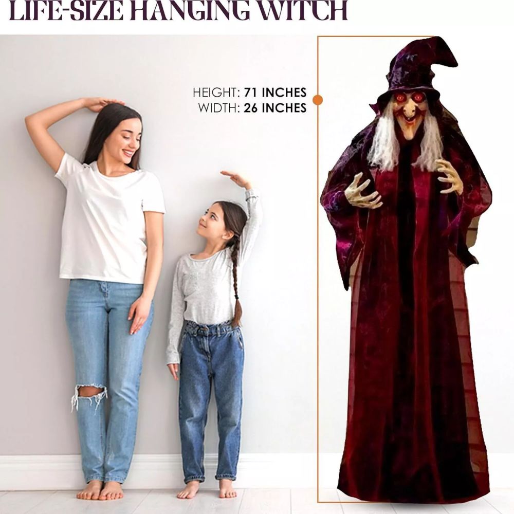 Algherohein Halloween Outdoor Decoration,Hanging Witch with Talking Glow Red Eyes