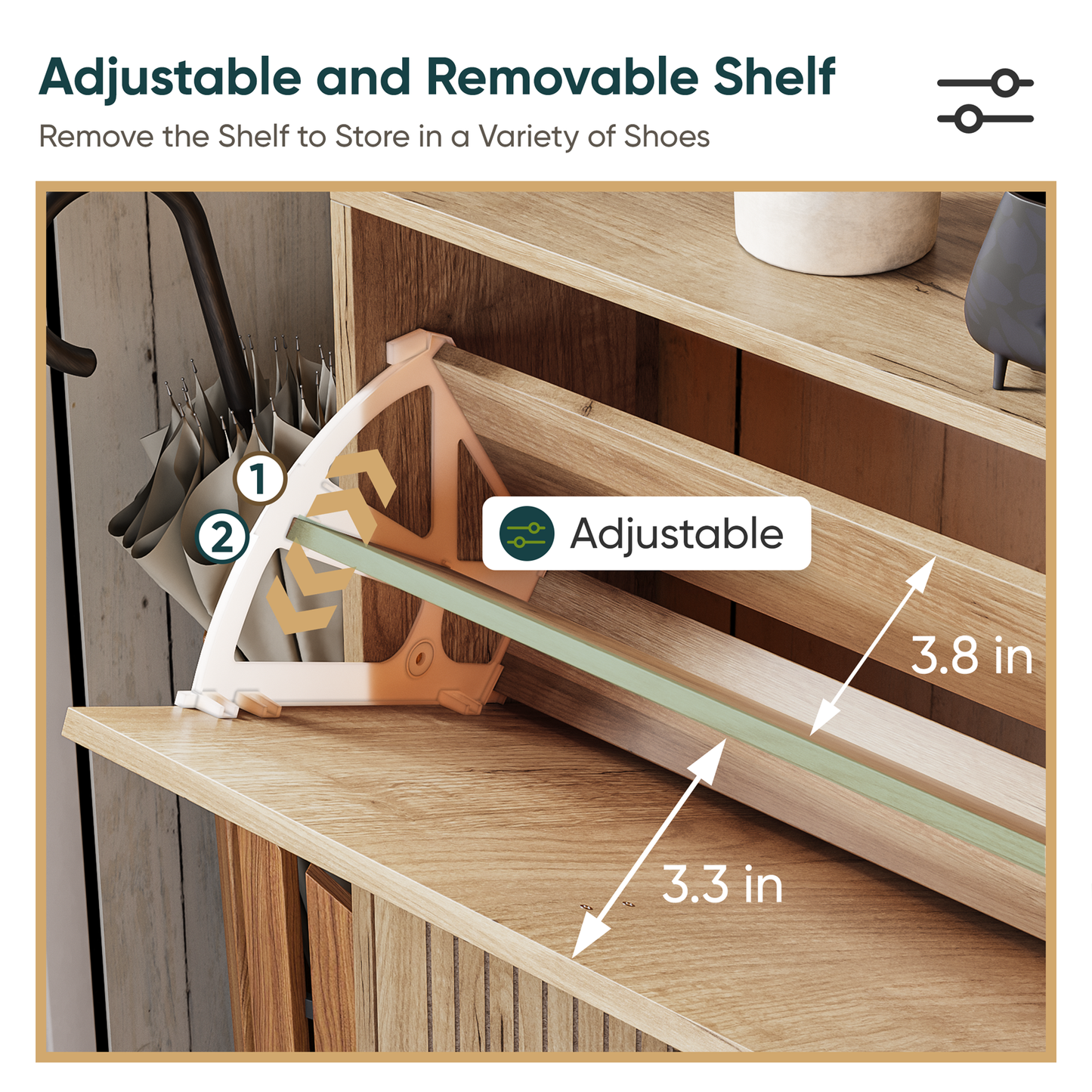 Algherohein Shoe Organizer with 2 Flip Drawers & Adjustable Shelves, Freestanding Wood Slim Shoe Storage Cabinet for Enterway & Hallway