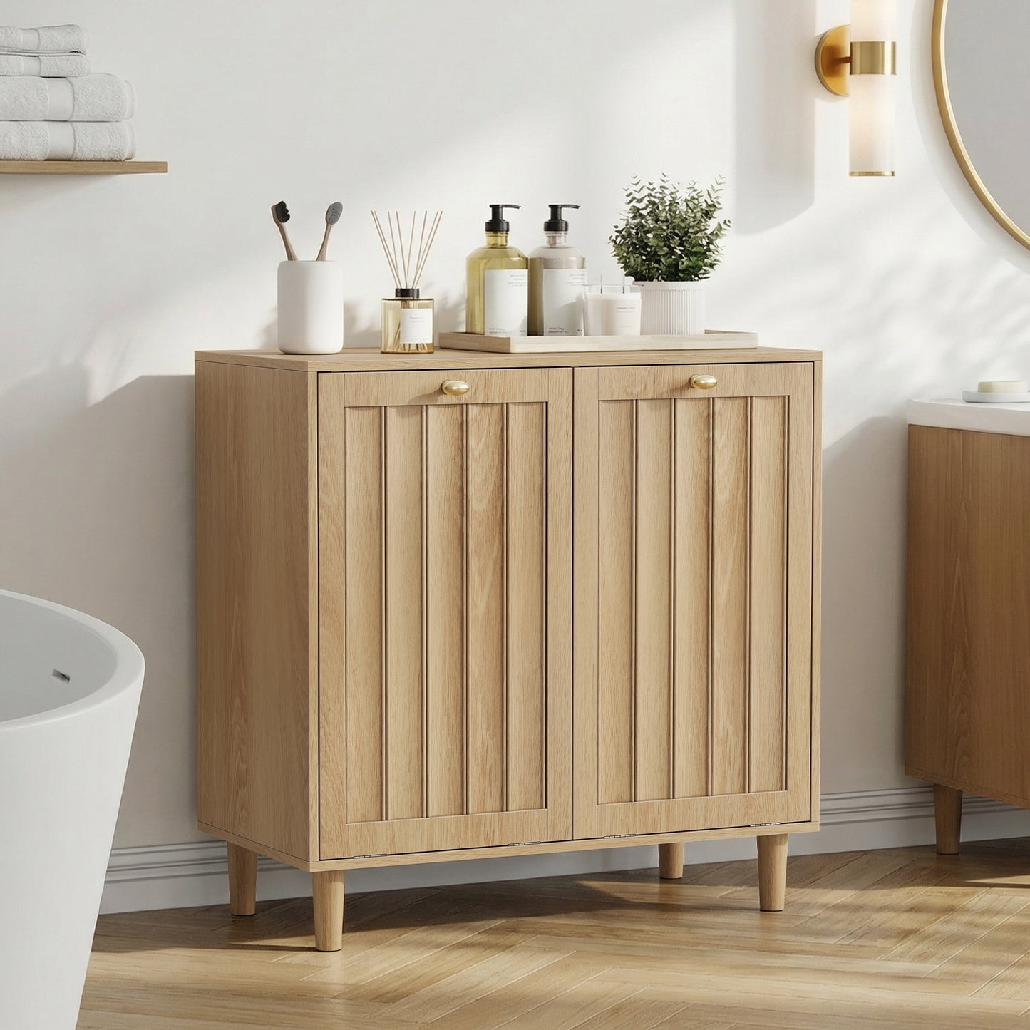 Semiocthome Laundry Hamper Cabinet with 2 Removable Fabric Bins, Storage Cabinet for Laundry Room, Bathroom Cabinet