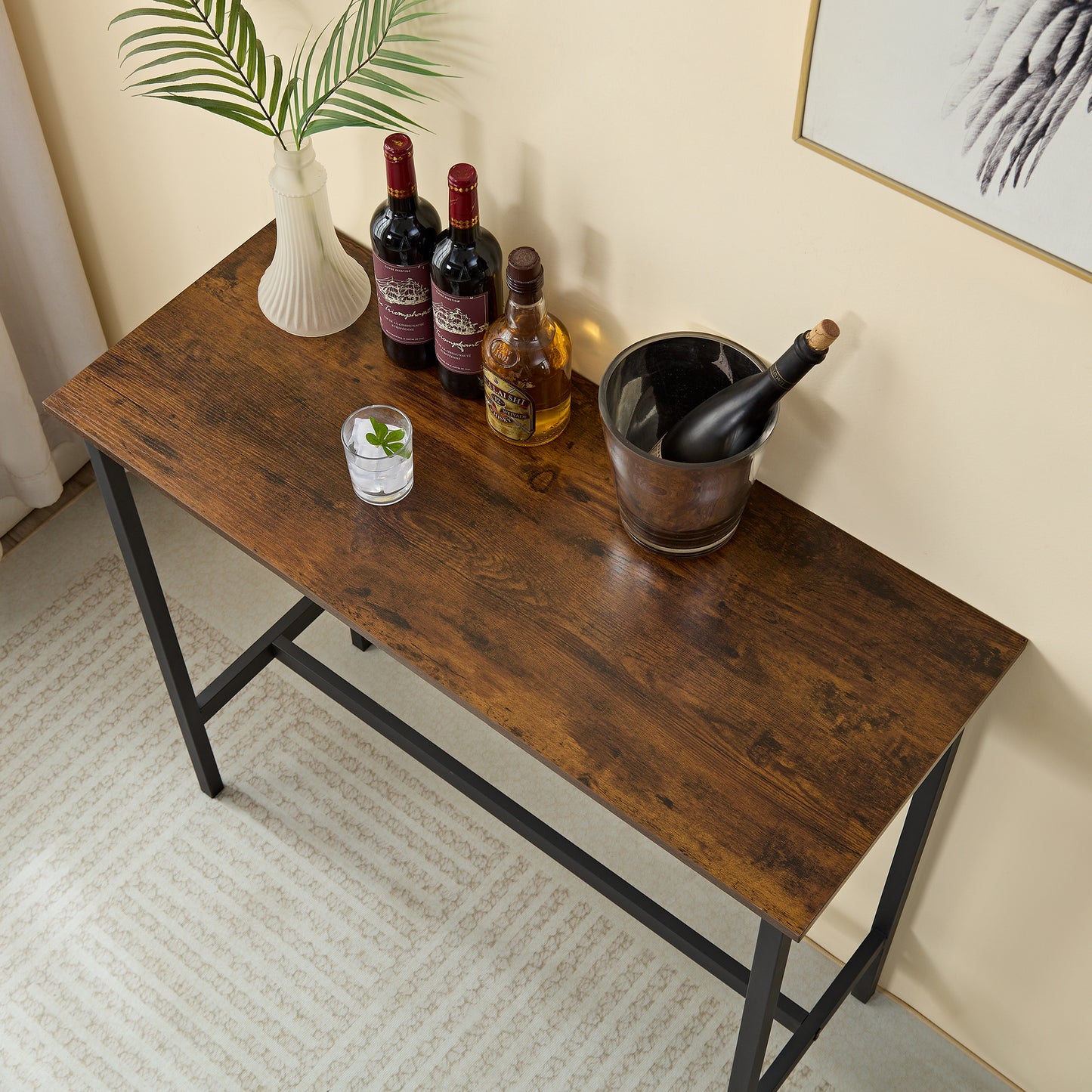 Smart FENDEE 3-Piece Bar Table Bistro Pub Dining Table and PU Upholstered Stools for Kitchen,Brown