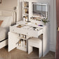 Smart FENDEE Modern Vanity with Makeup Stool Dressing Table with hair dryer holder,Bedroom,White