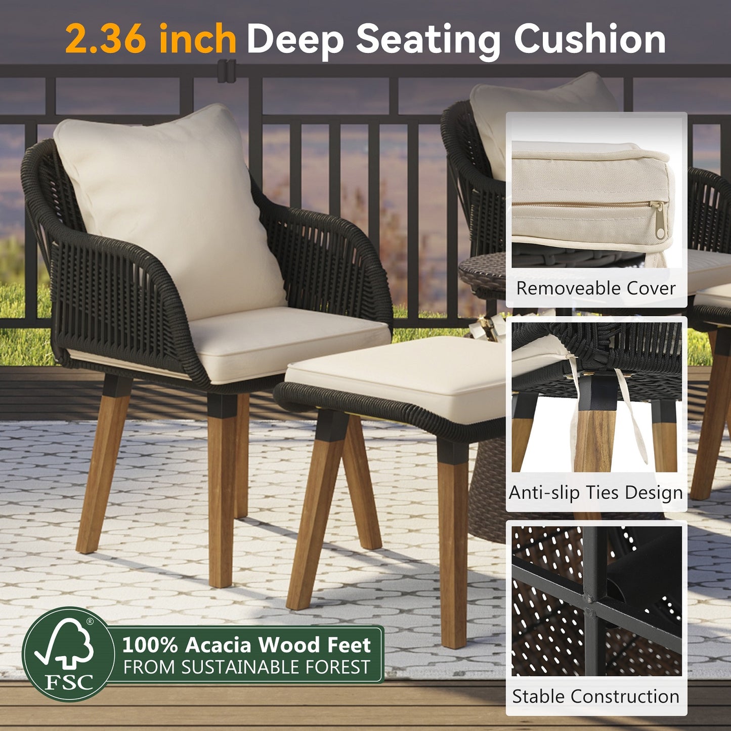 Algherohein Rattan 2-Seat Patio Furniture Set with Rocking Chairs,3 Piece Outdoor Patio Set