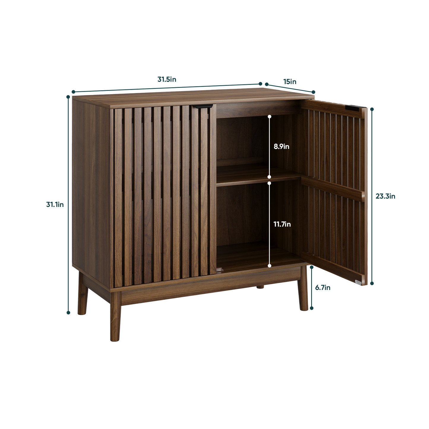 Algherohein Sideboard Cabinet with 4 Door & Adjustable Shelves, Kitchen Storage Organizer, Home Decor TV Stand for Living Room, Oak