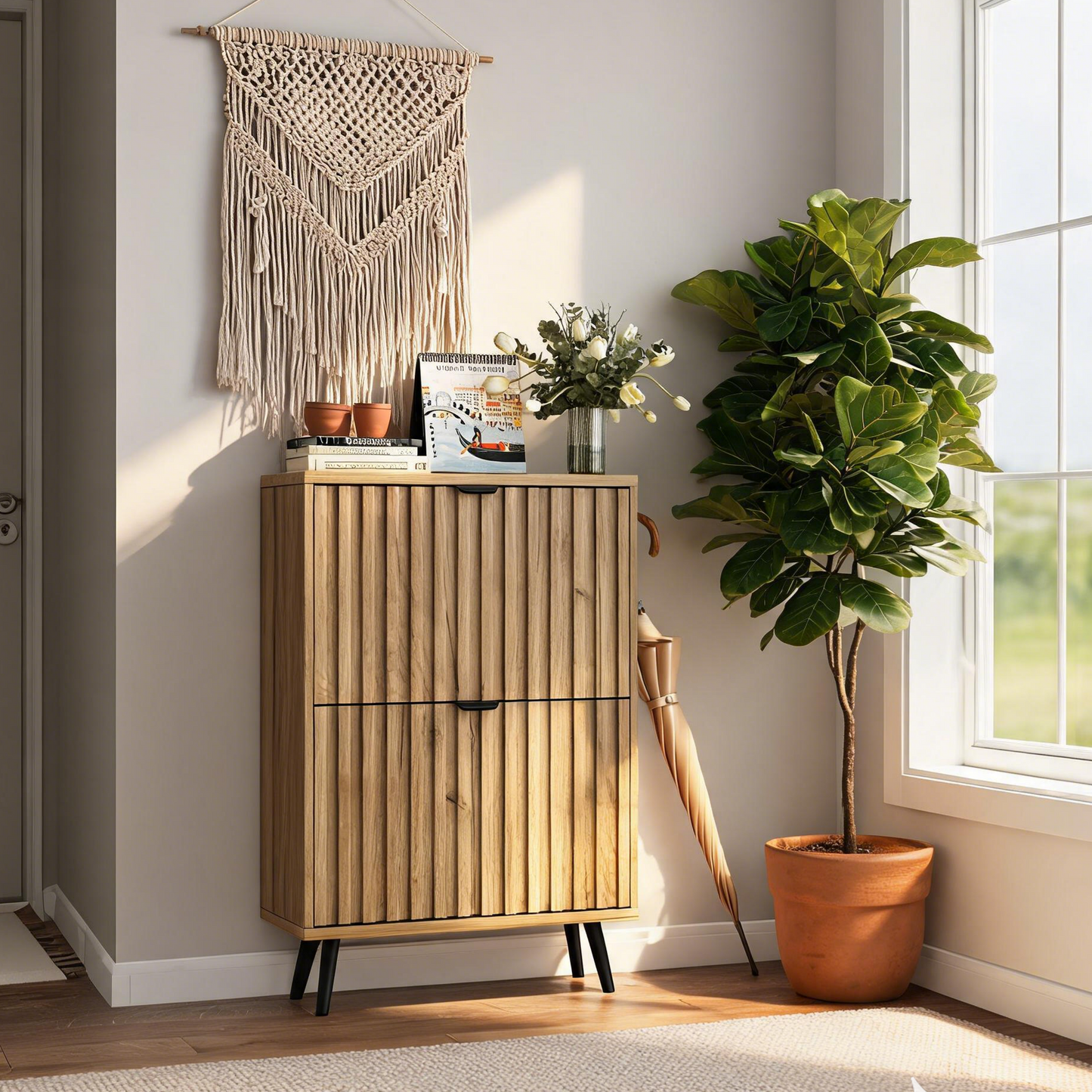 Algherohein Slim Shoe Storage Cabinet with Flip-Down Drawers,Freestanding Shoe Organizer for Entryway