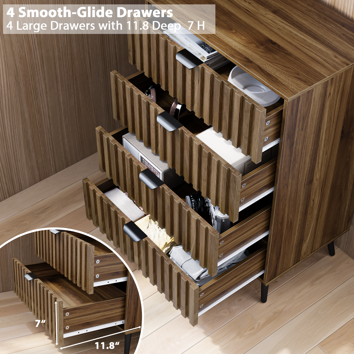 Algherohein Wood Dressers for Bedroom 3 Drawer,Chest of Drawers Walnut,Aldult