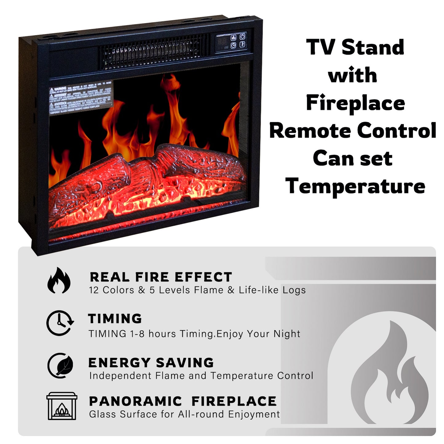 Algherohein Fireplace TV Stand for 65 inch TV,57.8in L Electric Fireplace Entertainment Center