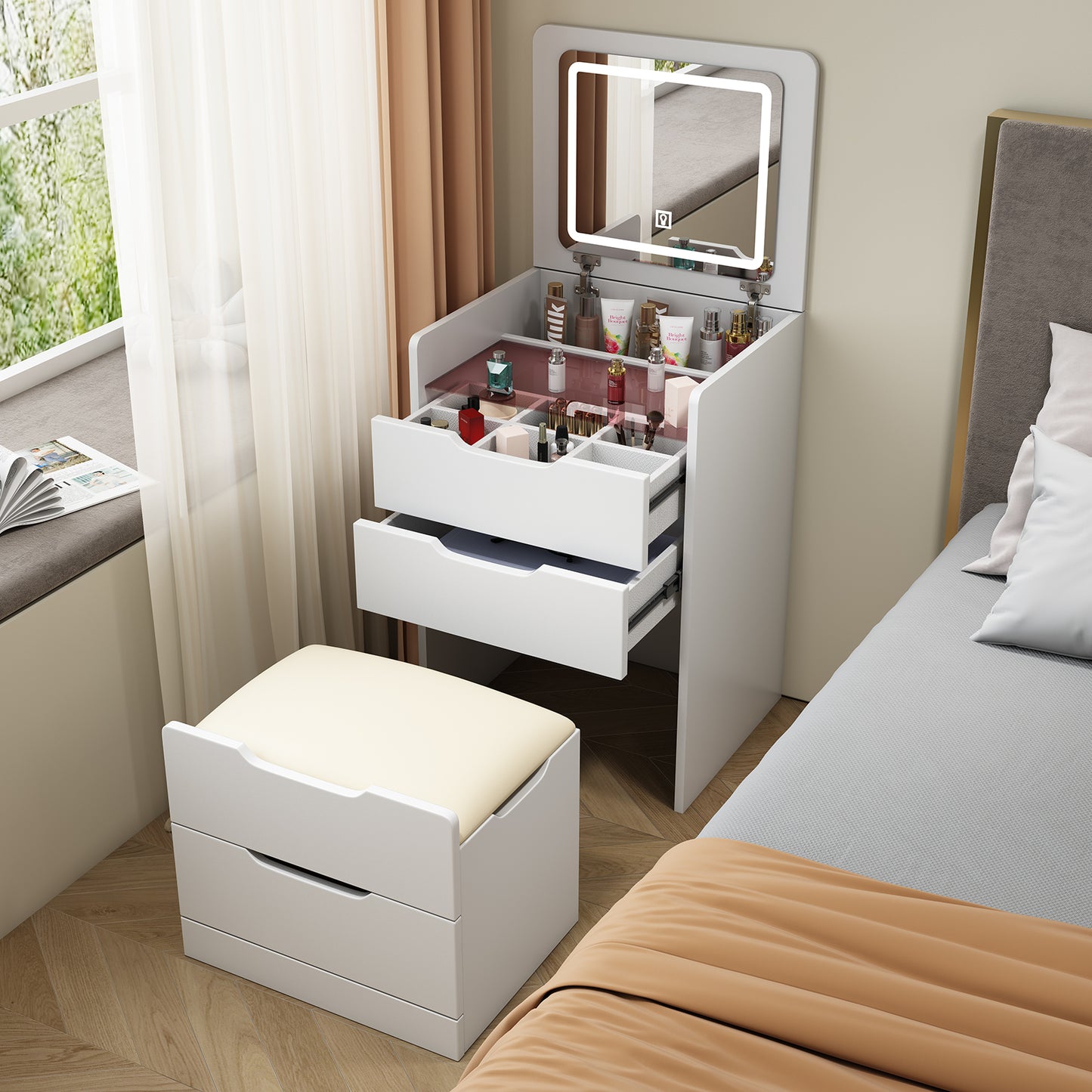 Semiocthome 3 in 1 Vanity Desk with Plip Top Mirro