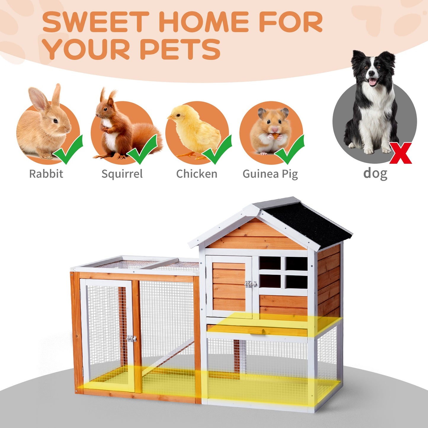 Algherohein Wood and Chicken Wire Hen Chicken Coop Rabbit Hutch Kennels House,Outdoor Nest Box,Brown
