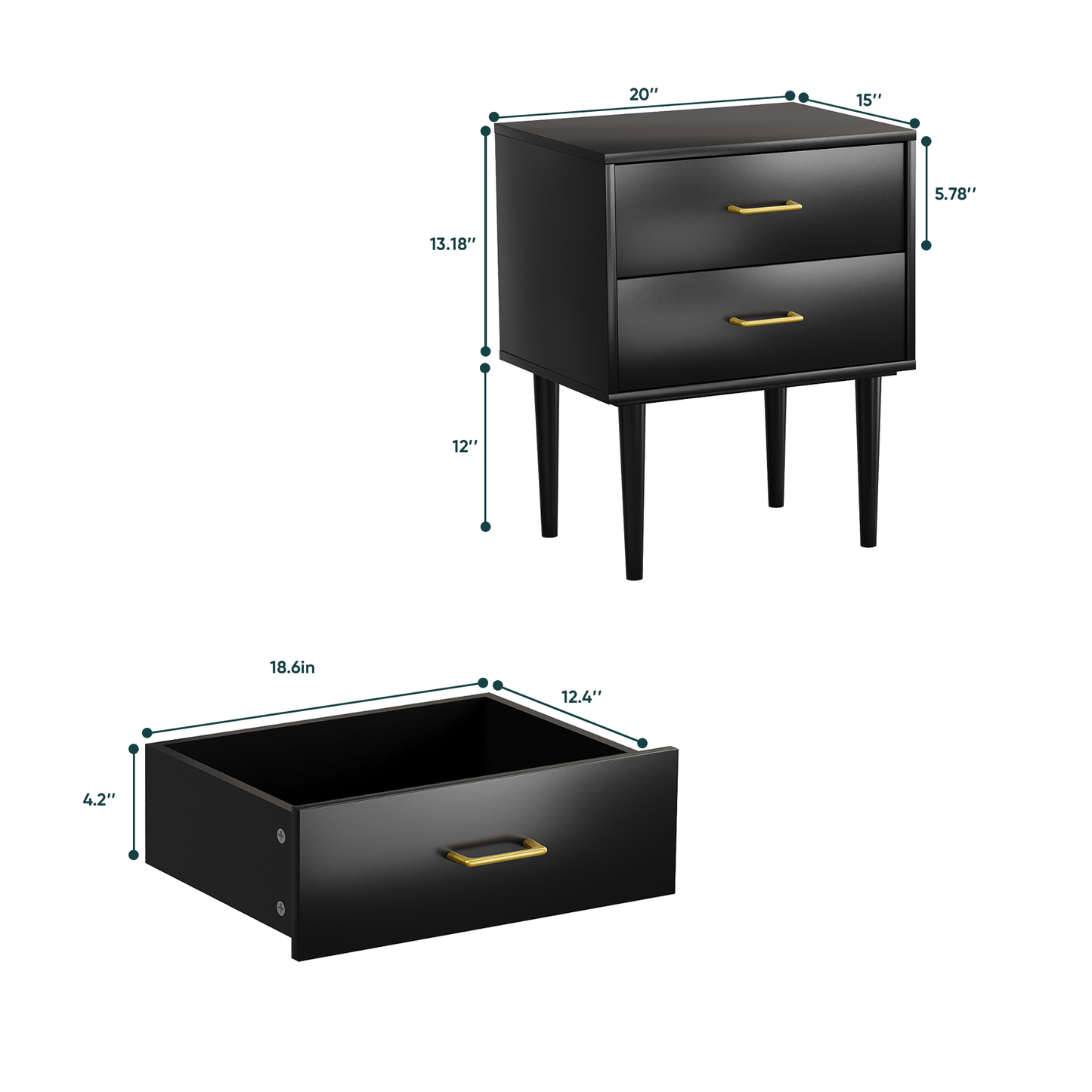 Semiocthome Nightstand Set of 2 with 2 Drawers,Bedside Table for Bedroom ,Adult ,Black
