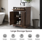 24" Bathroom Vanity with Ceramic Sink, Freestanding Bathroom Storage Cabinet with Barn Door and Flip-Down Drawer, Walnut