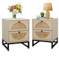 Smart FENDEE Wood Nightstand with 2 Rattan Drawers Bedside Table for Adult, Bedroom