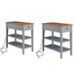 Smart FENDEE End Table with Charging Station and 1 Drawer, 2 Shelf, Solid Wood Legs, Bedroom,11.8"*24"*24.2"