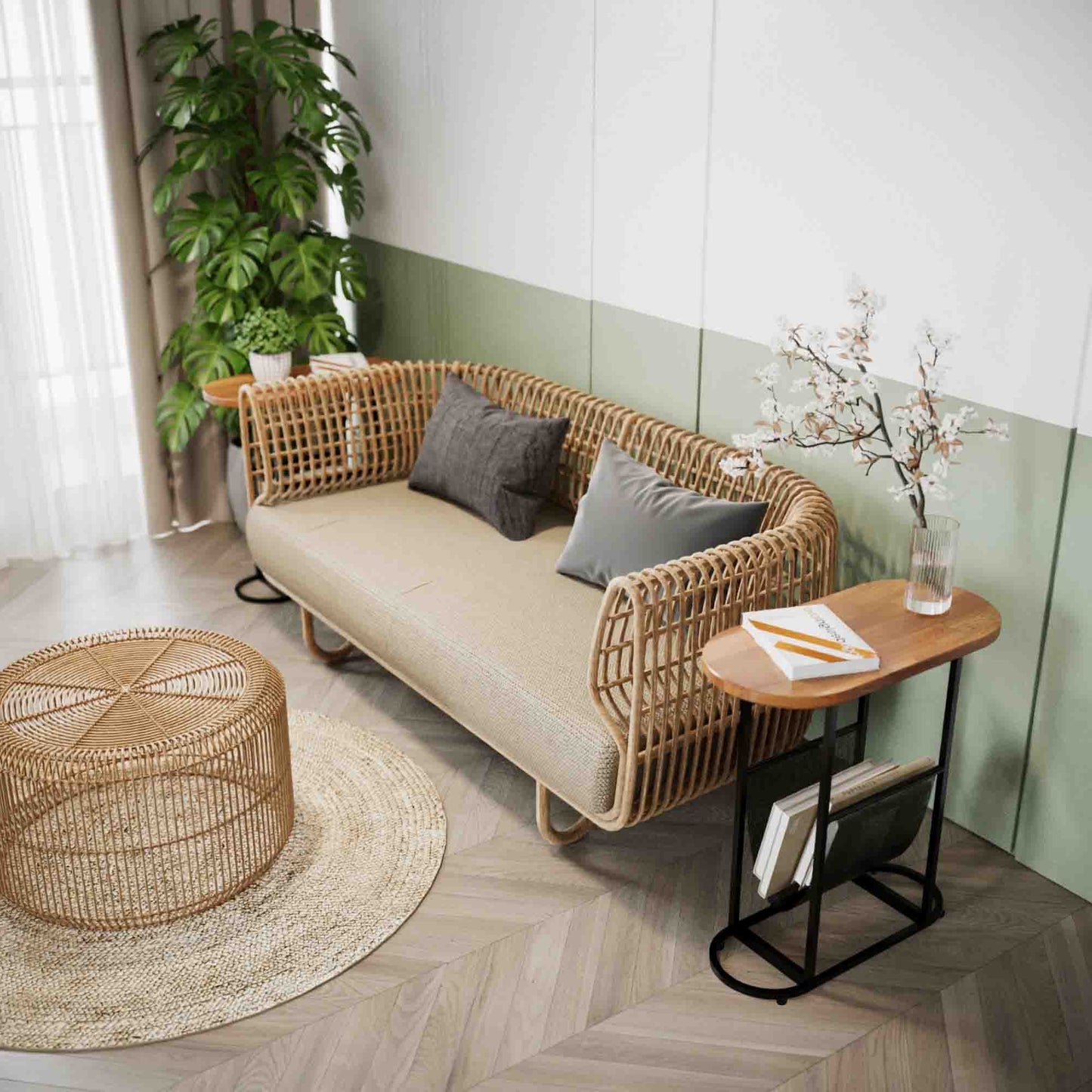 Smart FENDEE Oval Small Side Table with Magazines Organizer Storage Space for Bedroom