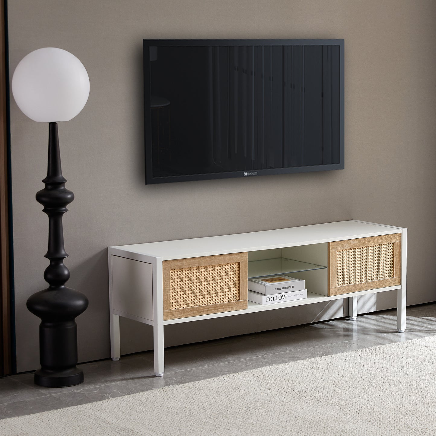 Smart FENDEE Rattan Coffee Table with Sliding Door Storage and Metal Leg for Living Room