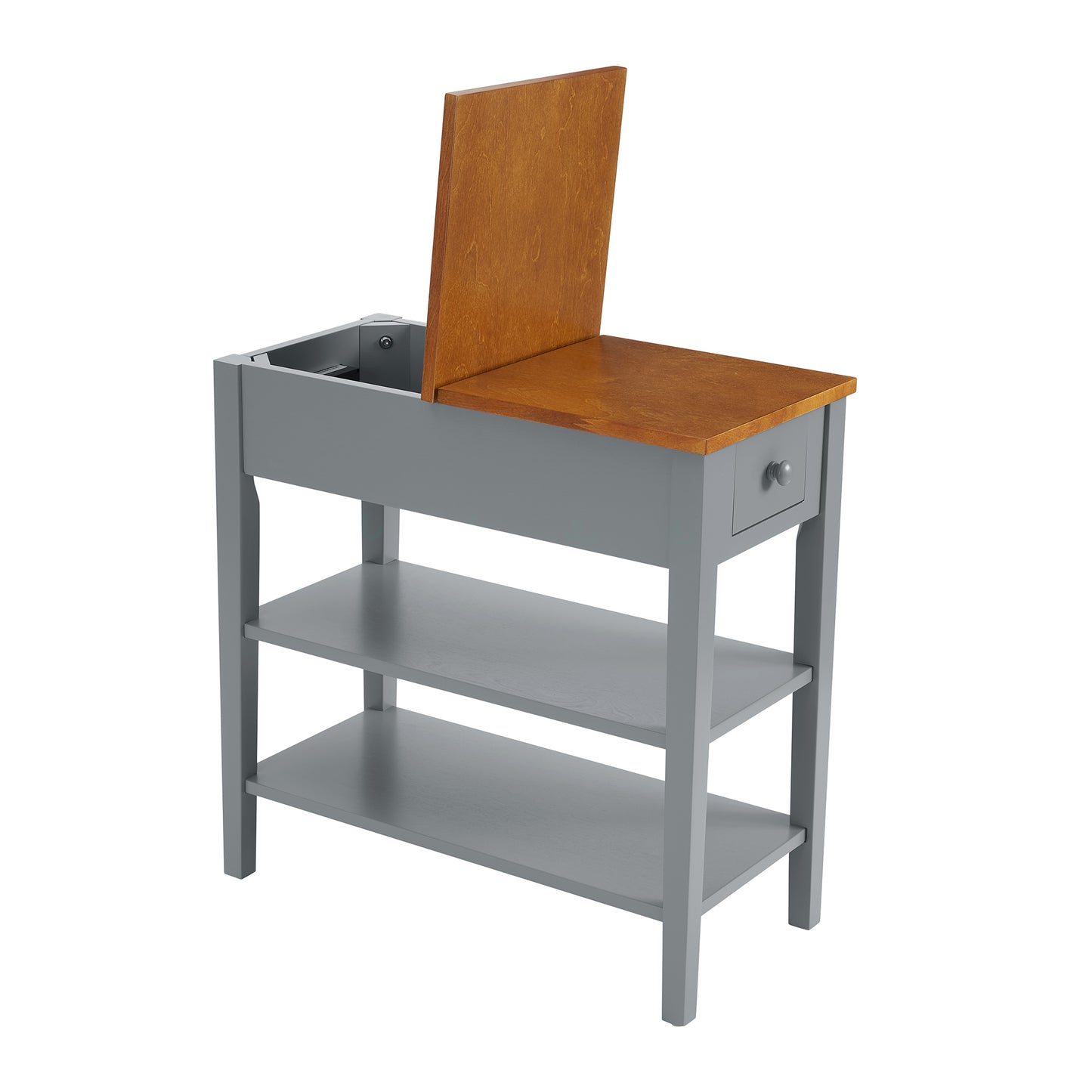 Smart FENDEE End Table with Charging Station and 1 Drawer, 2 Shelf, Solid Wood Legs, Bedroom,11.8"*24"*24.2"