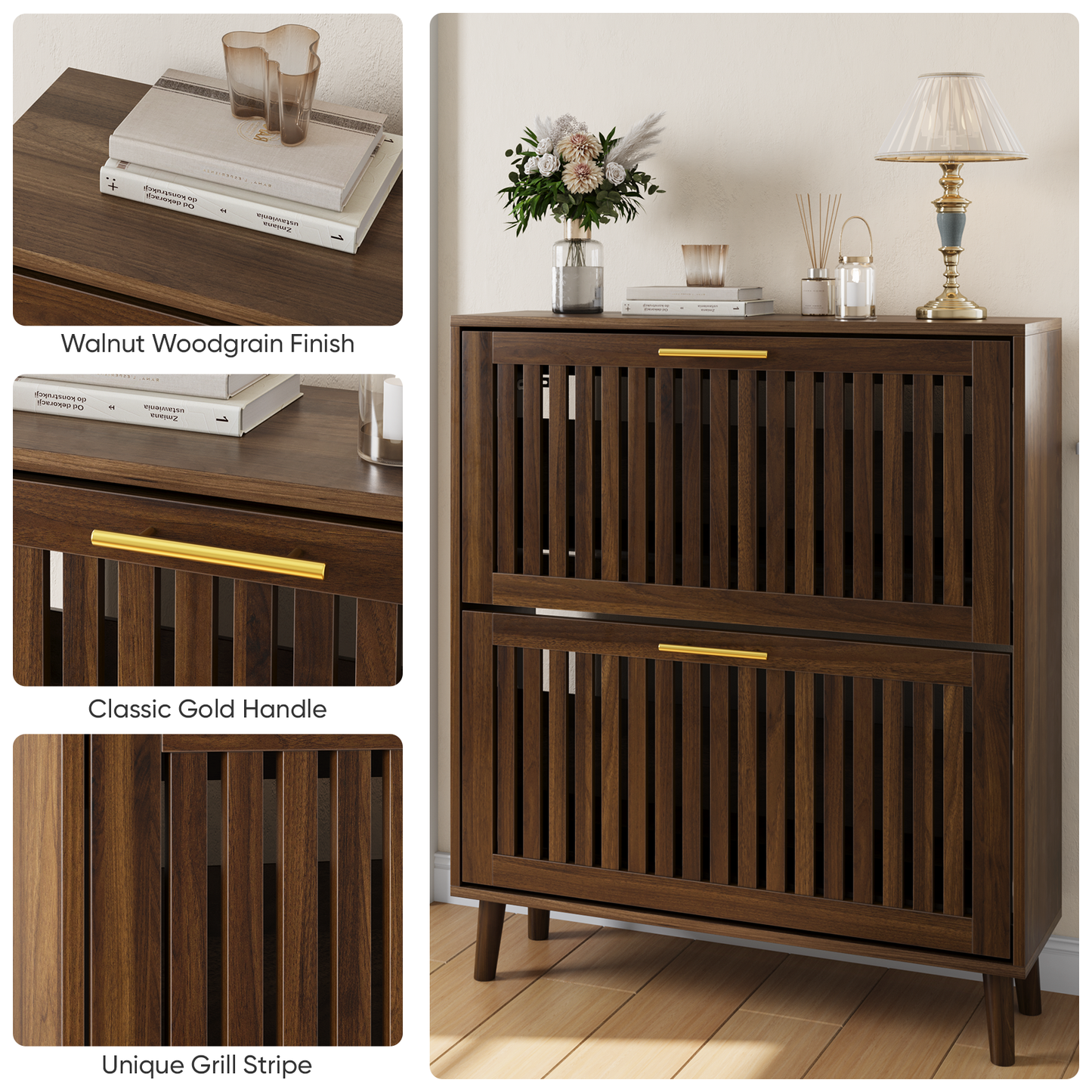 Smart FENDEE Shoe Storage Cabinet, Freestanding, 2 Flip Drawers, Shoe Organizer, 80cm/32"