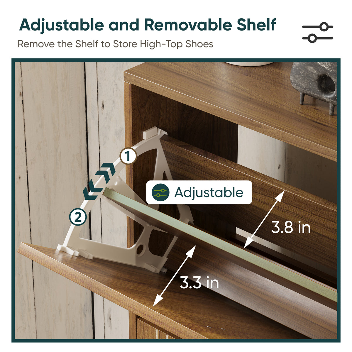 Smart FENDEE Shoe Cabinet with 2 Flip Drawers, Shoe Rack for Entryway, Hallway, 31.5", Walnut