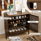 Semiocthome 4 Tiers Shoe Storage Cabinet for Hallway, 2-Door, 16 Pairs Shoe Rack Organizer, Walnut