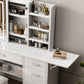 Smart FENDEE Modern Vanity Table Set with Mirror Lights, 5 Shelves,5 Drawers,Bedroom,White