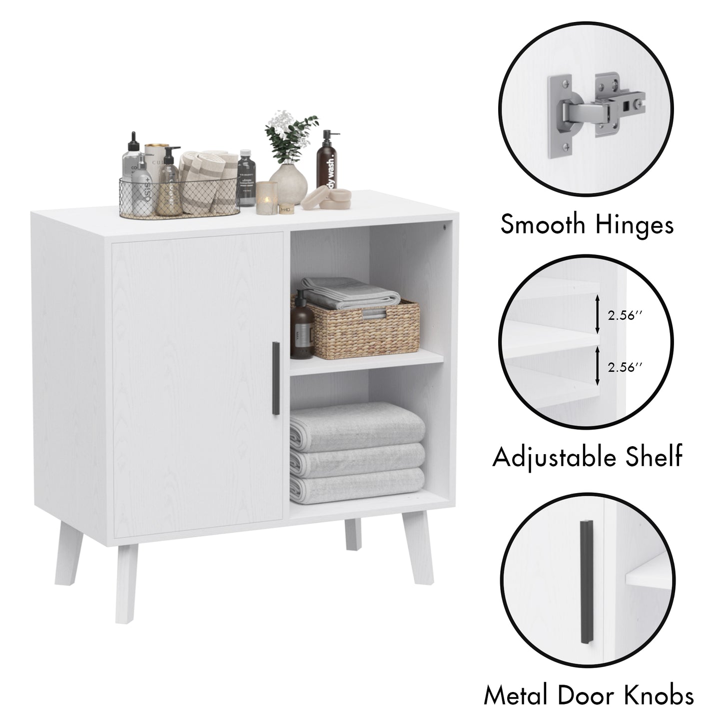 Semiocthome Modern Sideboard Storage Cabinet Wood Accent Buffet Cabinet for Kitchen in White Finish