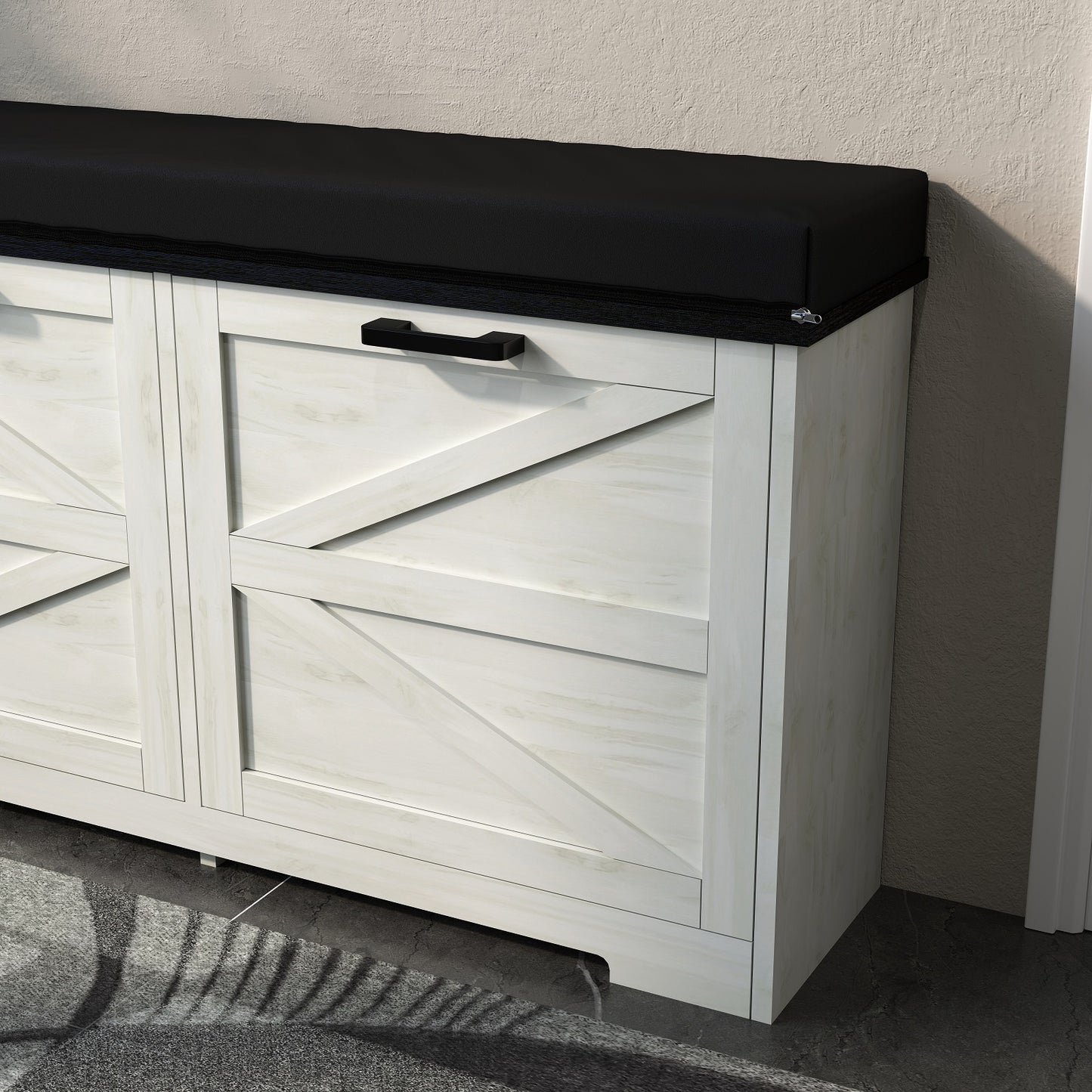 Smuxee Farmhouse Shoe Cabinet with 2 Adjustable Flip Drawer,Entryway Bench with Storage Set,White