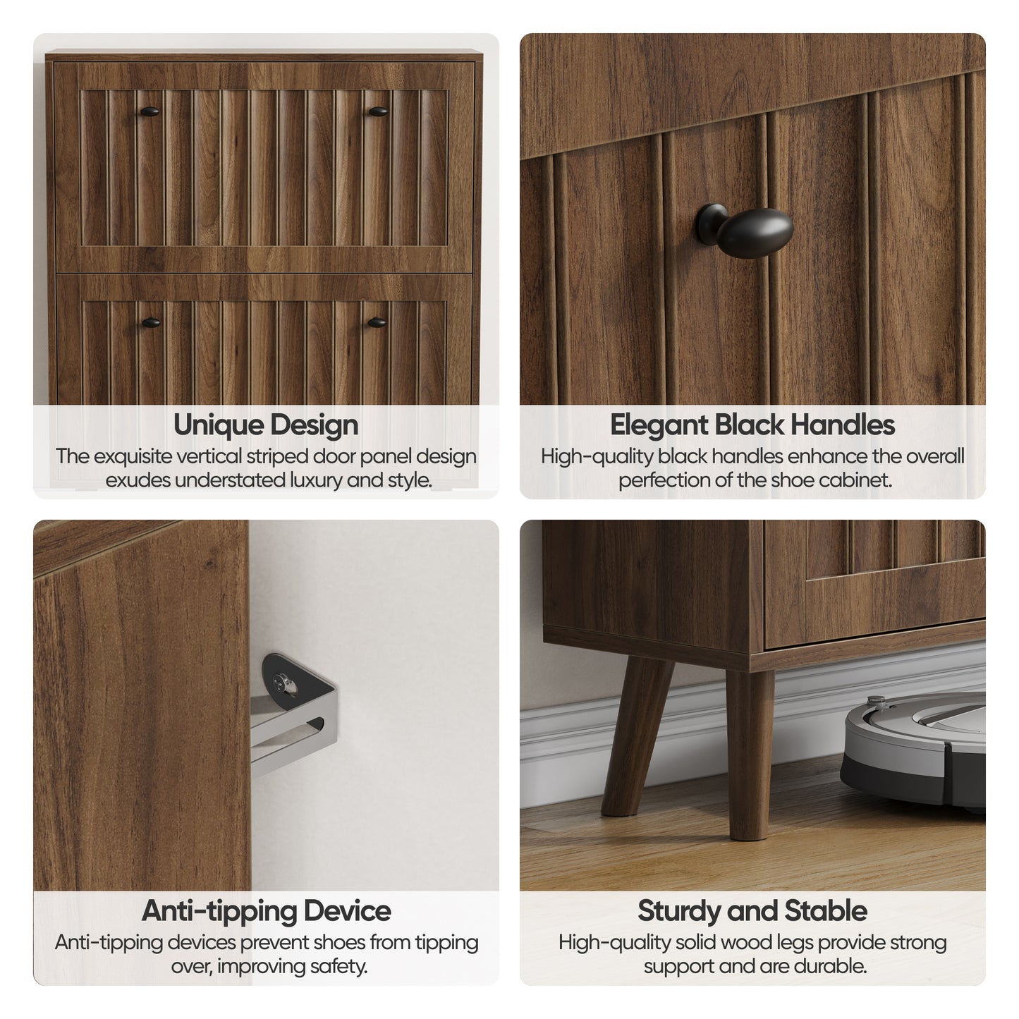 Semiocthome 31.5" Shoe Cabinet with 2 Flip Drawers, Farmhouse Shoe Rack for Entryway ,Walnut