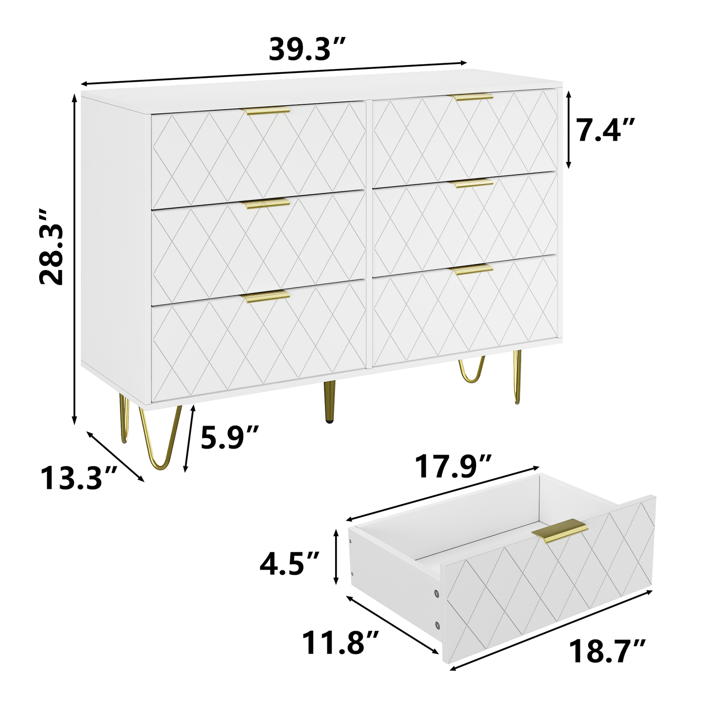 Smuxee White Dresser for Bedroom Living Room,Storage Chest of 6 Drawers