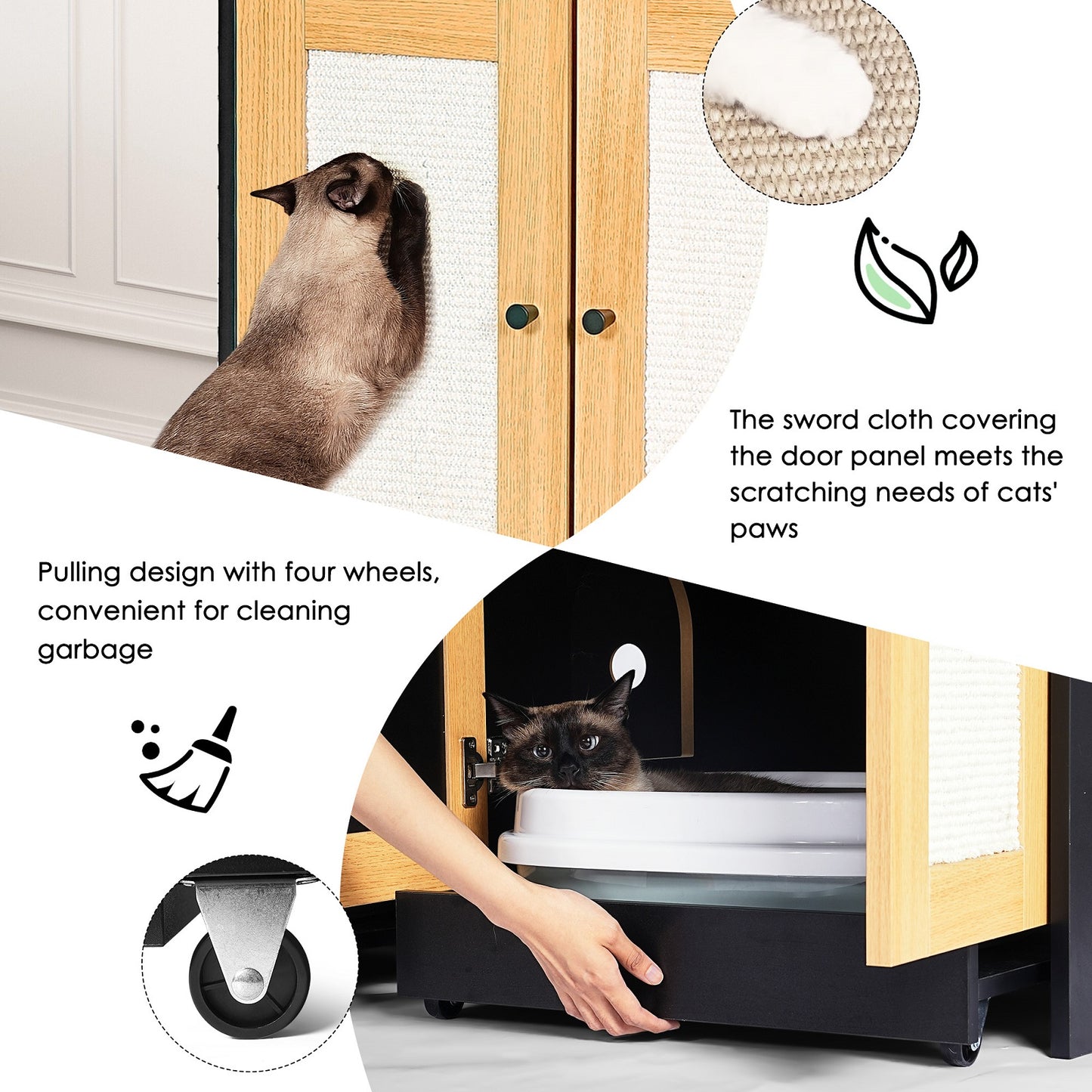 Algherohein Rattan Cat Litter Box Furniture,Litter Box Enclosure for 2 Cats,Black